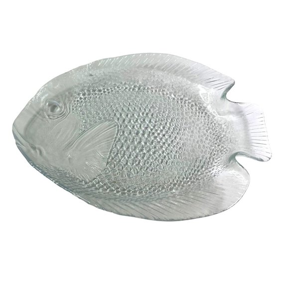 Fish Plate Arcoroc France Transparent Glass Embossed 10.25" x 8.25" Vintage - Picture 4 of 12